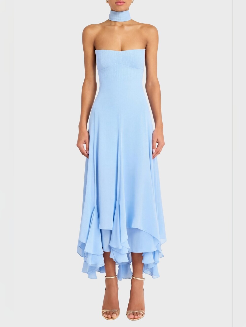 NWT Amanda Uprichard Monterey Dress with Scarf in Baby Blue - Sz Med